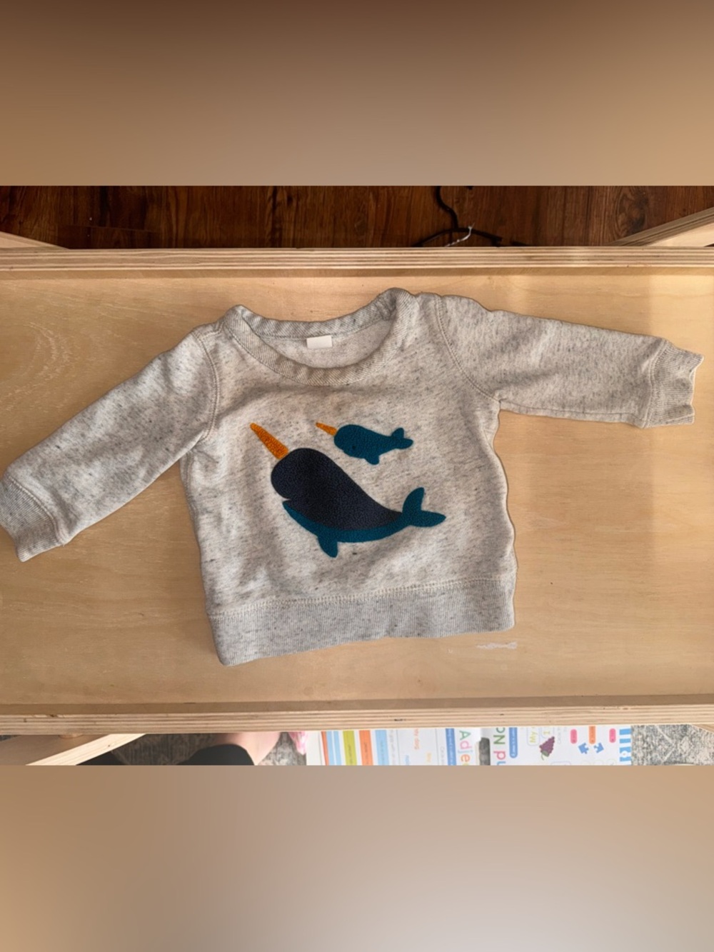 GAP Heather Gray Sweatshirt with Navy & Teal Narwhal Appliqués